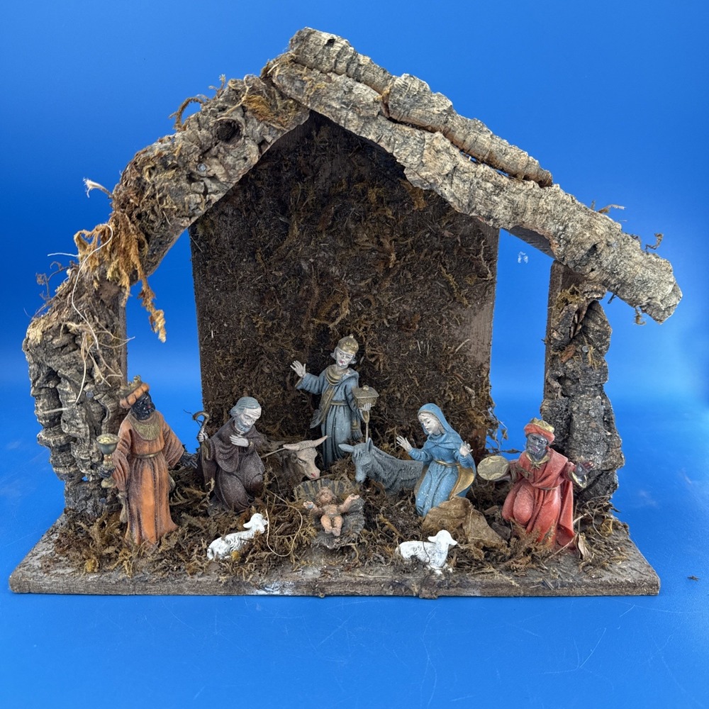Vintage Christmas Nativity Scene Manger Creche Holy Family Wise Men Rustic Italy